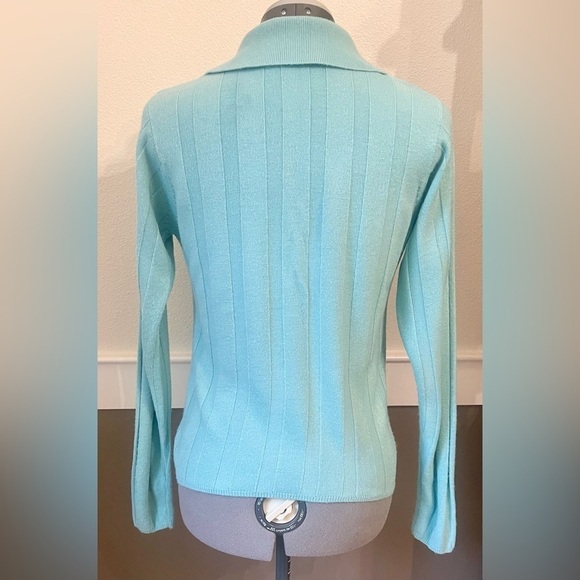 ⭐️Vintage 80s- 90s Bravo Sweater Size M Seafoam Collared Vertical Green Blue - Picture 7 of 8